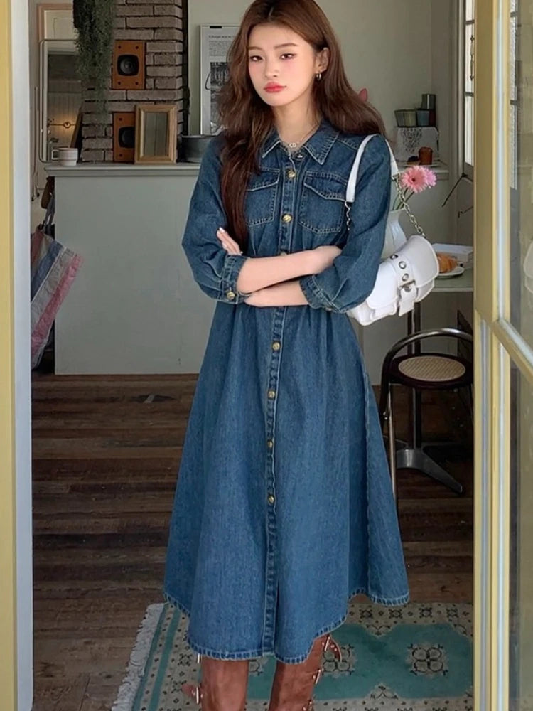 Setvella Denim Maxi Dress with Vintage Ease