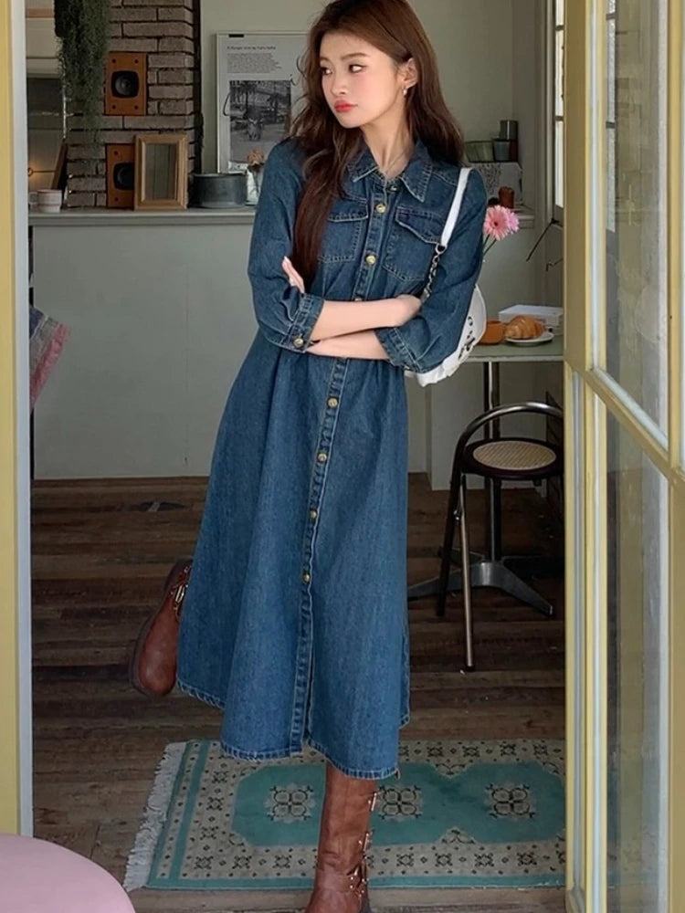 Setvella Denim Maxi Dress with Vintage Ease
