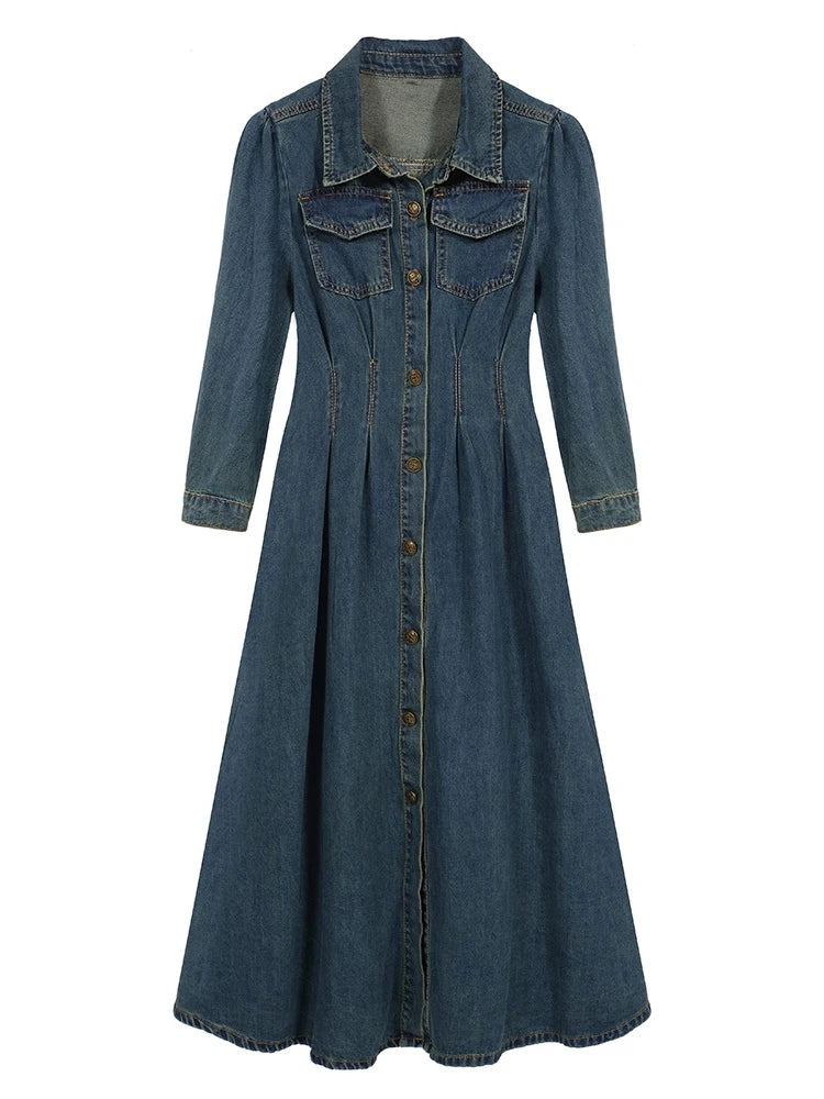 Setvella Denim Maxi Dress with Vintage Ease